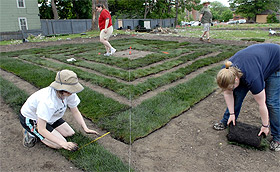 Picture of students laying sod.